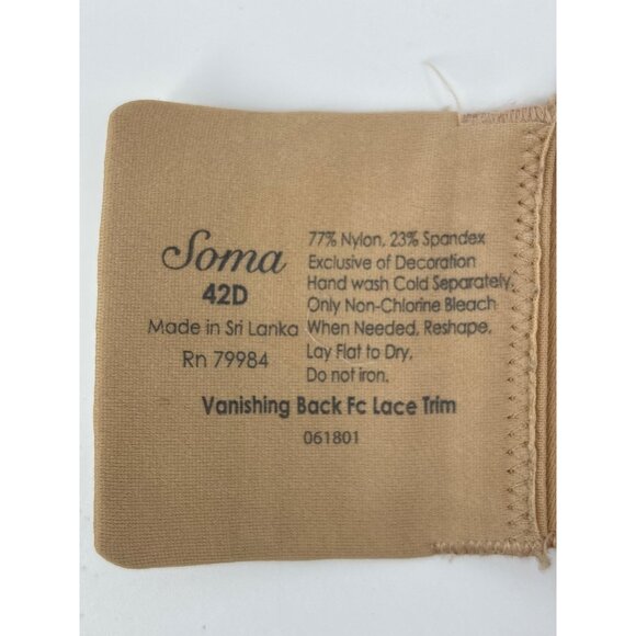 Soma Vanishing Smoothing Back Lace Trim Full Coverage Bra Beige Nude 42D - Picture 4 of 4